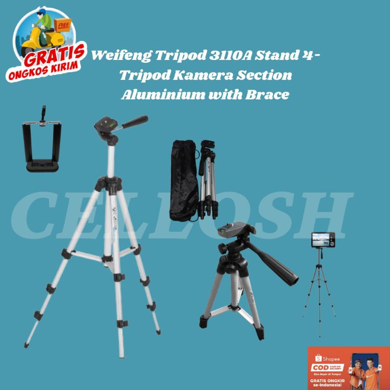 Weifeng Tripod 3110A - Tripod Kamera Section Aluminium with Brace- Original