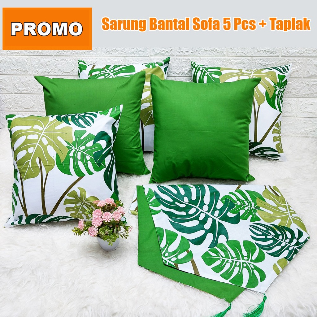 [✅COD] Paket Sarung Bantal Sofa Set (5 Pcs) + Taplak Meja Dekorasi Ruang Tamu Perlengkapan Rumah Aneka Motif Terbaru