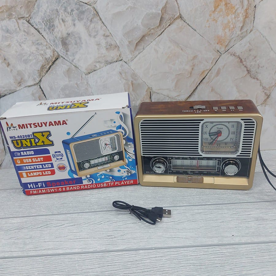 Radio Speaker Bluetooth Senter Jam Mitsuyama MS-4020BT UNIX 3&quot; Woofer Cas Play Music FM Radio/BT/USB Slot / Radio Speaker Jam dan Senter Cas / Speaker Radio Portable 8 BAND BISA COD