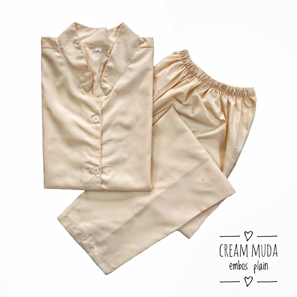 IZANY Piyama Anak Coway / Set Coway Size 14 SATIN APPLE banyak motif-EMBOS CREAM MUDA