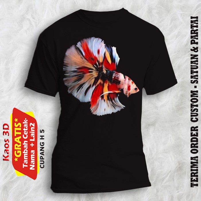 Kaos 3d gambar Ikan Cupang 5 size Anak sampai dewasa Kualitas Cetak Real pick