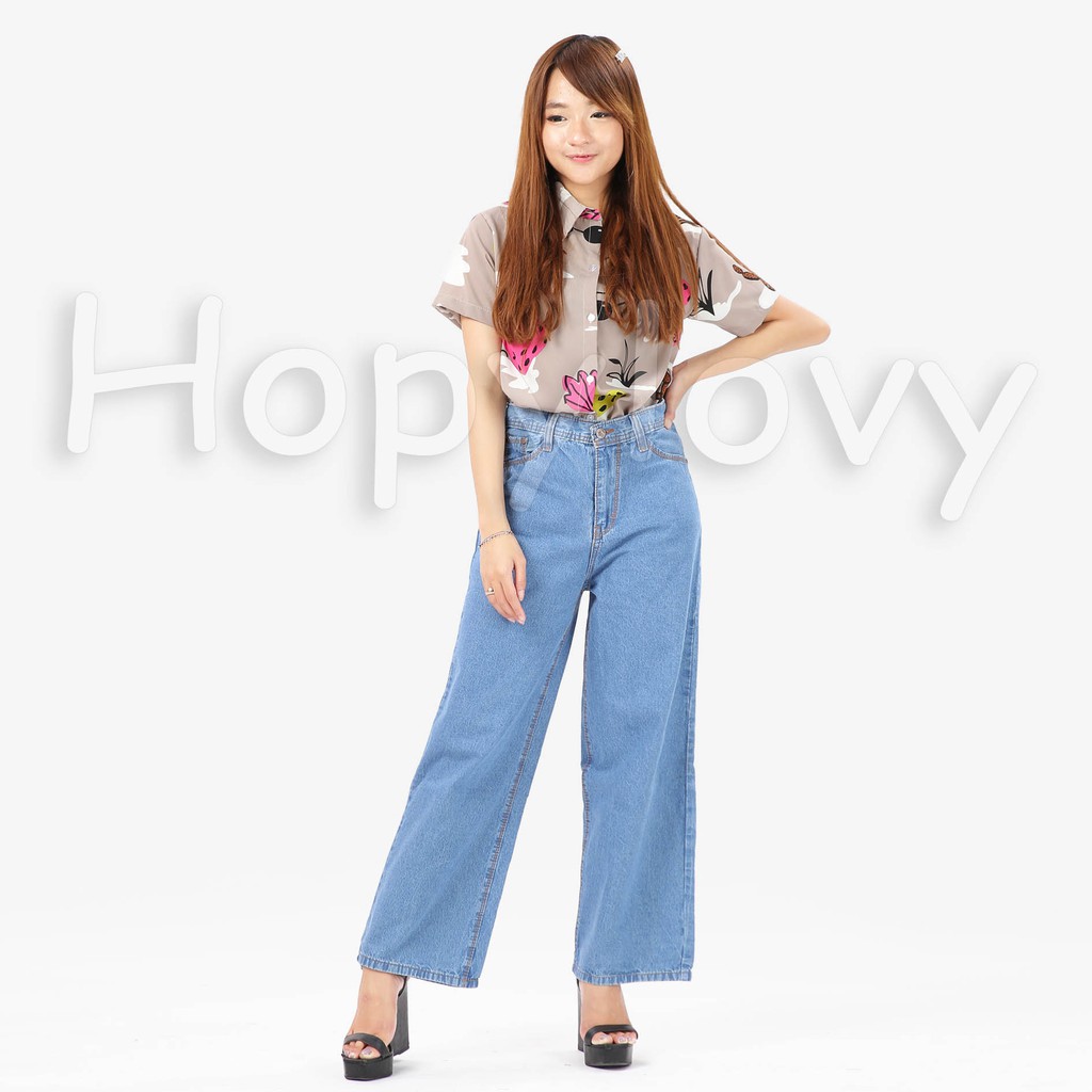 HOPYLOVY - Celana Jeans Boyfrend Wanita Model Kulot Willow