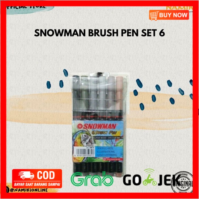 

(BISA COD) Snowman Brush Pen set 6