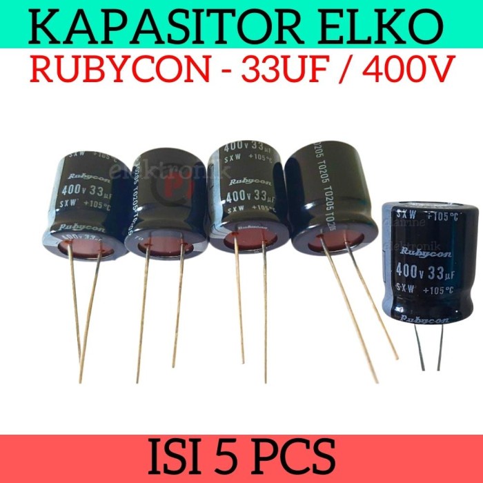 Isi 5 Pcs RUBYCON Elco 33uF 400V Capacitor Elko Kapasitor Elektrolit