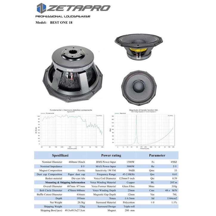 Komponen Speaker 18 Inch Zetapro Best One 18 / BestOne 18 Original