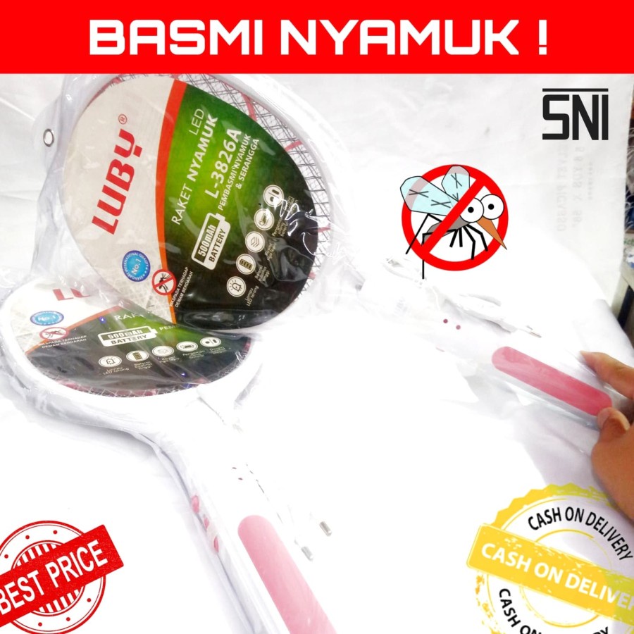 Raket Setrum Listrik Pengusir Nyamuk LUBY L-3826A [ 1 KG MUAT 2 ] - Raket Nyamuk Recharger - Raket N