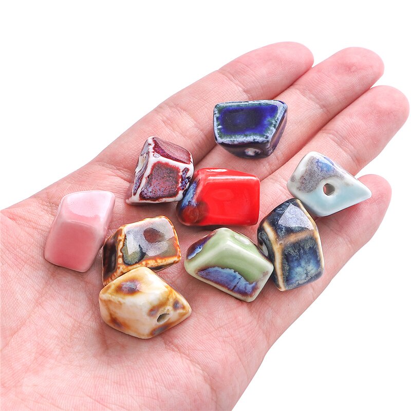 5Pcs 20X14X14 Mm Trapesium Bunga Glasir Keramik Porselen Manik-manik untuk Membuat Perhiasan Aksesoris DIY Gelang Kalung Anting-Anting