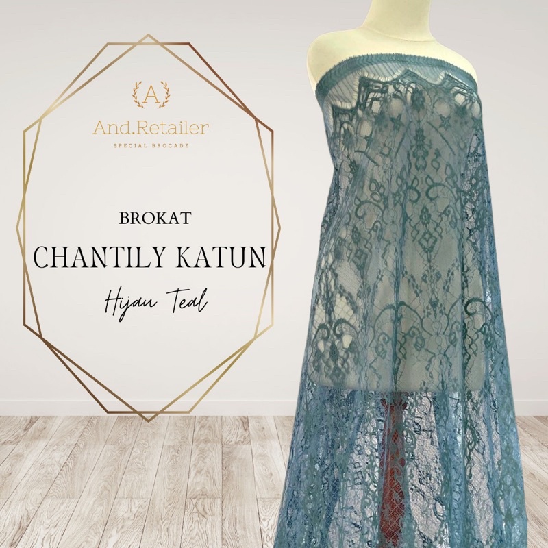 Bahan Kebaya Brokat Semi France Lace Chantily Shantily Katun Per panel 2,5m WarnaTeaL