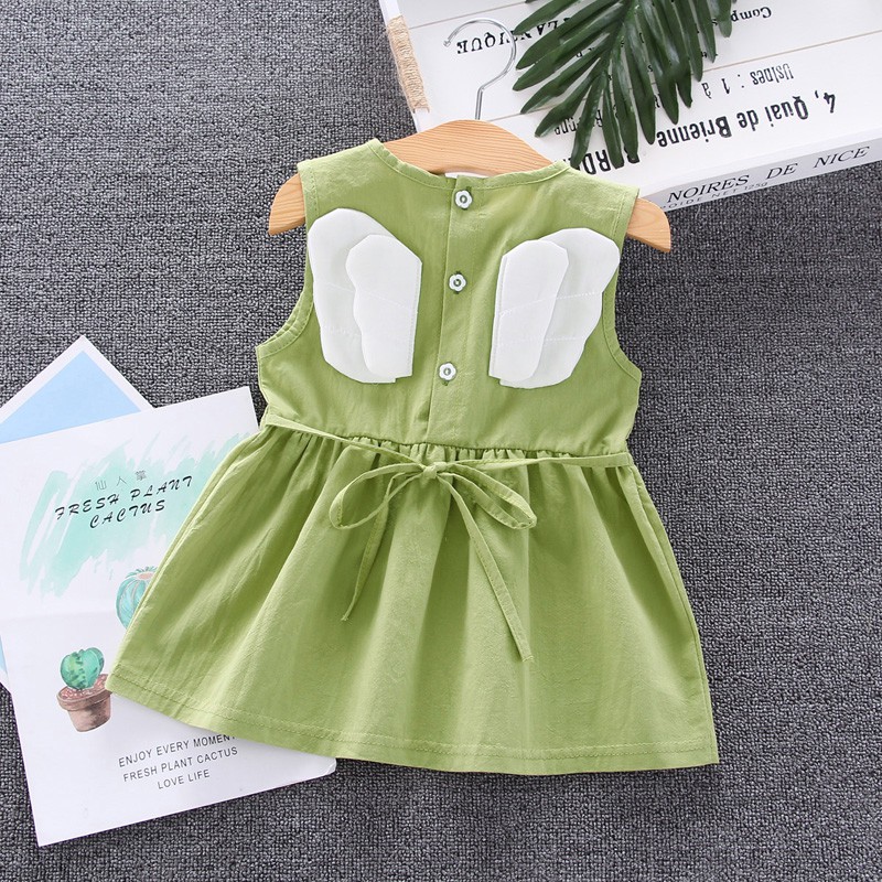 Baju Dress Anak Perempuan Angel polos lengan pedek style kasual gaun bayi cewek import-Hijau