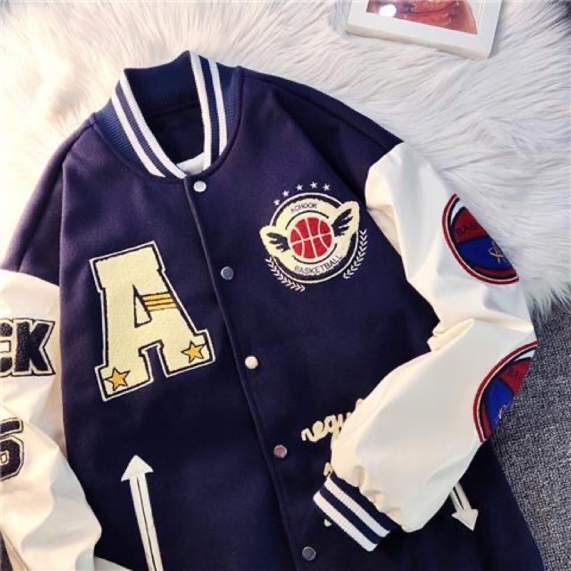 ACHOOCK BASKETBALL Jacket Varcity Baseball Oversize Pria Wanita Sweater Bisbol Fashion Terkini Gaya Casual OOTD Korean Style