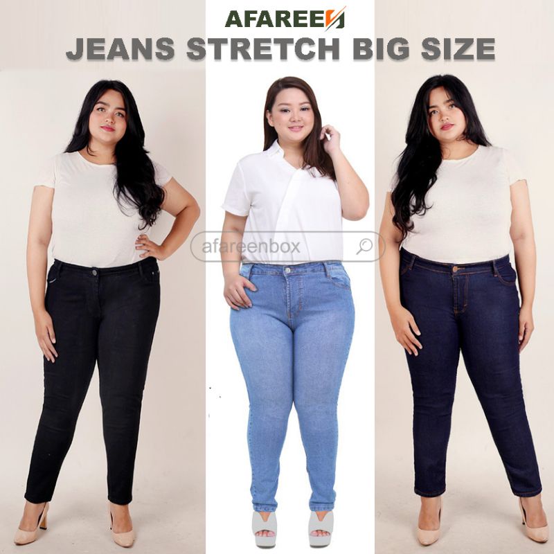 AFAREEN - Celana Jeans Wanita Jumbo Melar stretch Celana Jeans Skinny Pensil Wanita Big Size 31-42