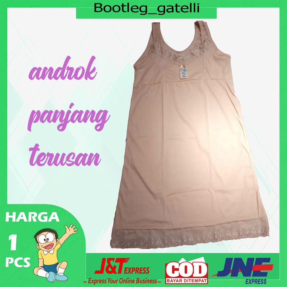 Under ANDROK Terusan Panjang Putih Polos Renda Leher Rok Dalaman