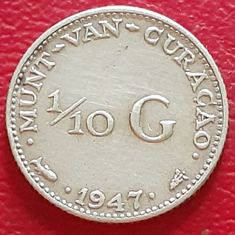 Uang Koin Perak Kuno 1/10 Gulden Wilhelmina Curacao Tahun 1947 Rare Silver Coin