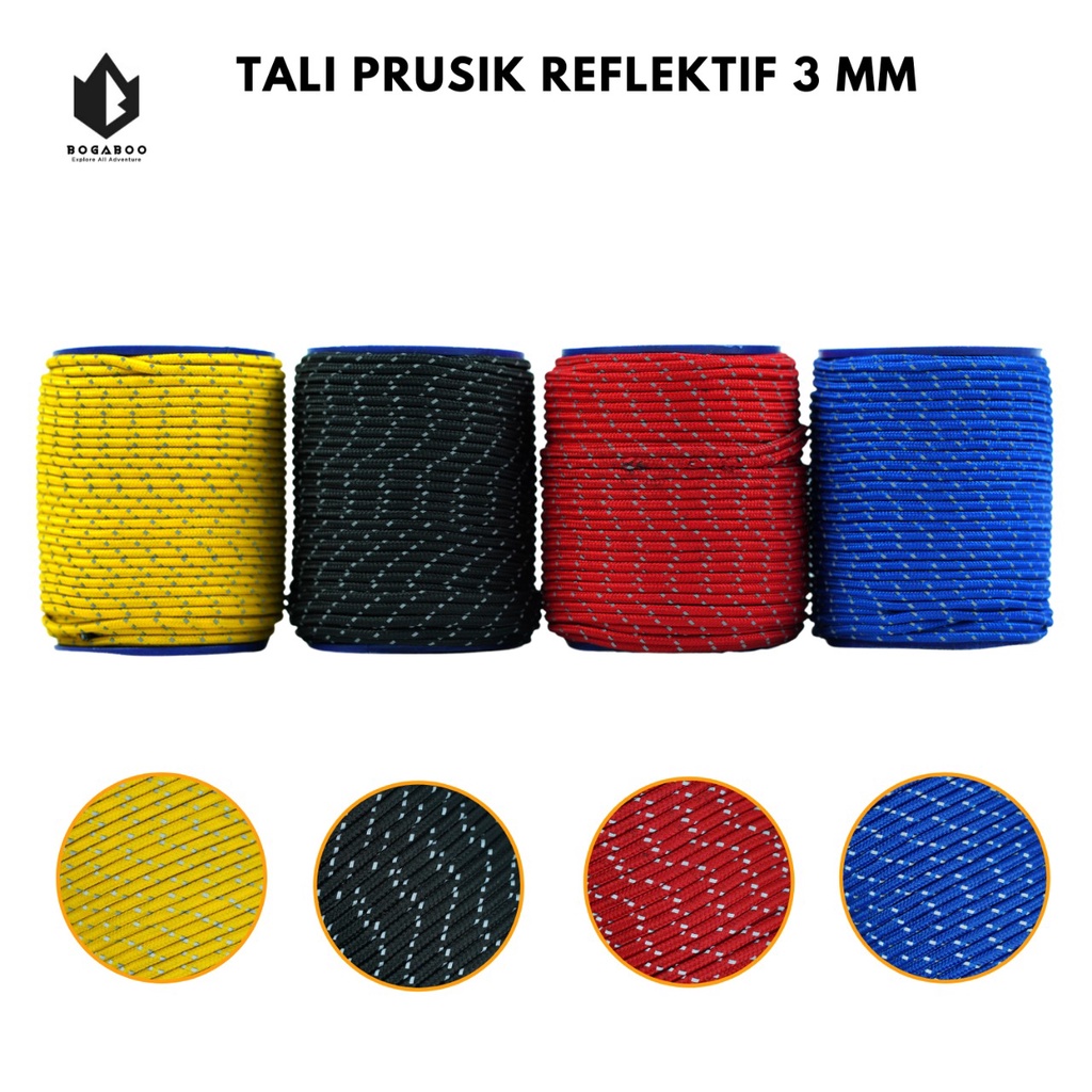 (COD KUY) TALi PERUSIK REFLEKTIF 3 MM - tali prusik reflective - tali perusik nyala - tali tenda outdoor - TALI REFLEKTIF ULTRALIGHT 1 ROLL