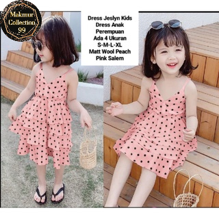 Dress Anak Perempuan Tali Pundak Motif Polkadot/Dress Jeslyn Kids 1-5 Tahun Matt Wool Peach