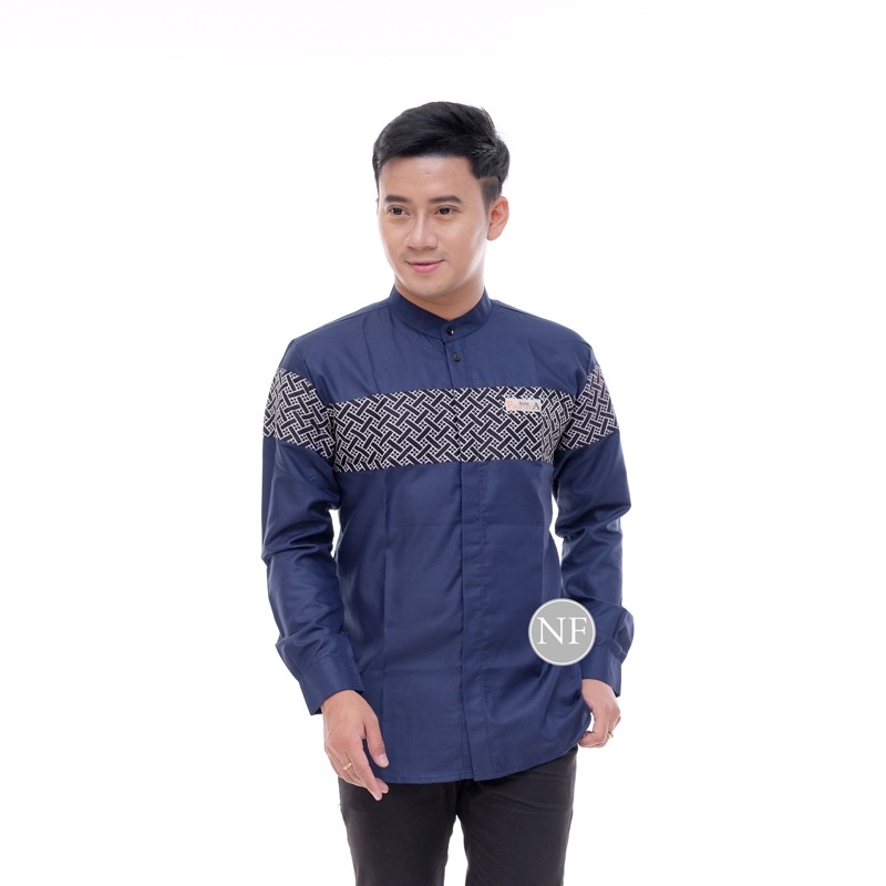 Baju Koko Original Hilwa Motif Falcon Warna Putih Kombinasi Batik Terbaru