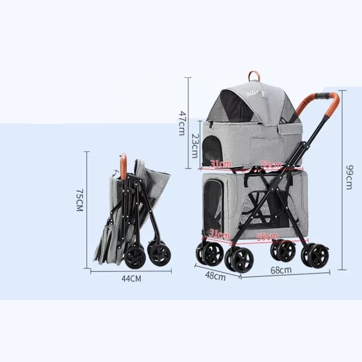 Stroller Bello LD03S Pet 4 Roda 2 Tingkat Max 20kg Untuk Anjing dan Kucing