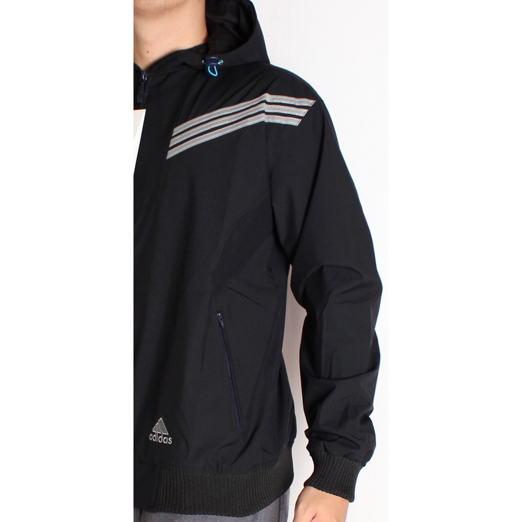 BARANG TERLARIS !!! Jaket Adidas Black Hitam Hoodie WATERPROOF ANTI AIR Grade ORIGINAL