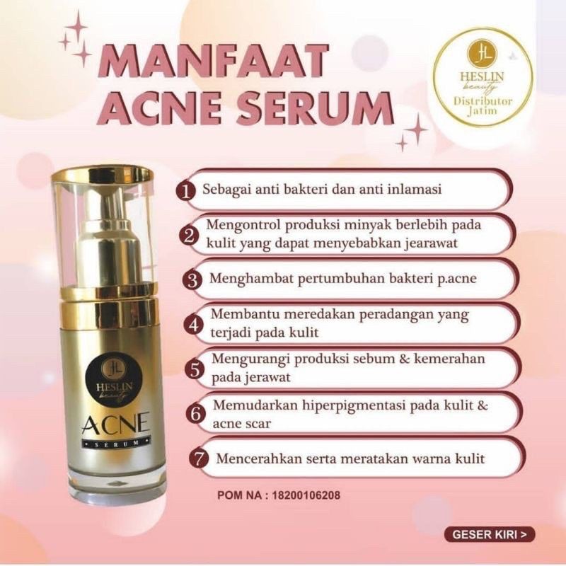 (PROMO) SERUM HESLIN BEAUTY ACNE SERUM TERVIRAL ORIGINAL 100% BPOM FREE GIFT