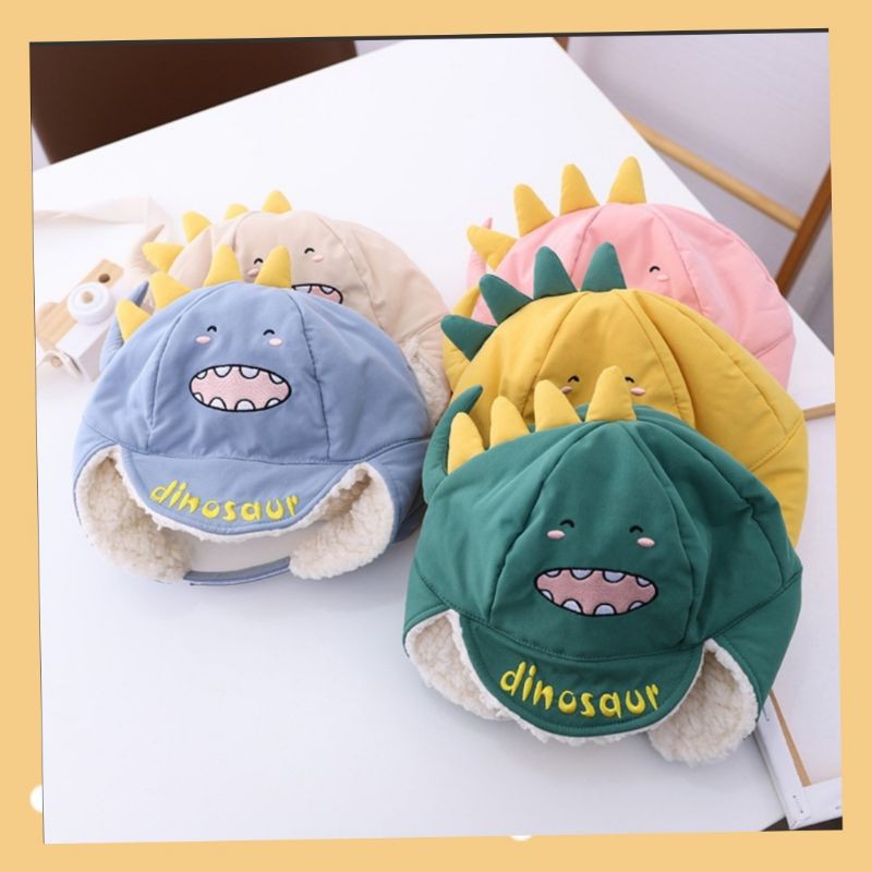 Topi Dino Dinosaurus Import / Topi Hangat / Topi Anak Laki Laki Perempuan Topi Bayi | Fashion Anak Bayi Laki Laki | kocagdotid-1