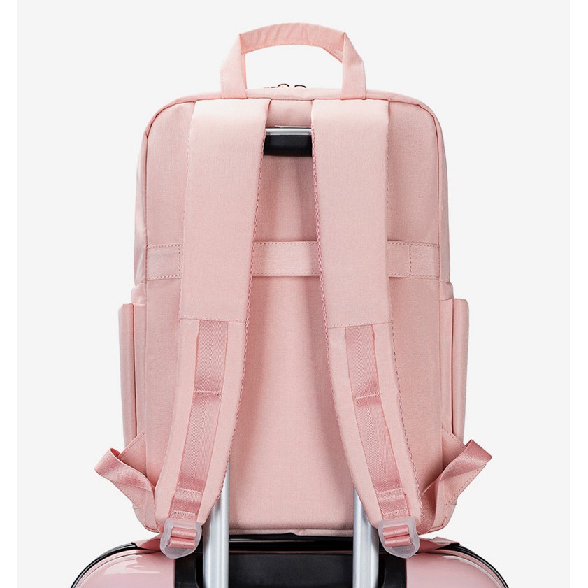 SmallLee Kesederhanaan Macaron Pink Tas Laptop 13 14 15.6 Inch Ransel Tas Sekolah untuk Wanita Tahan Air Tahan Guncangan Ransel