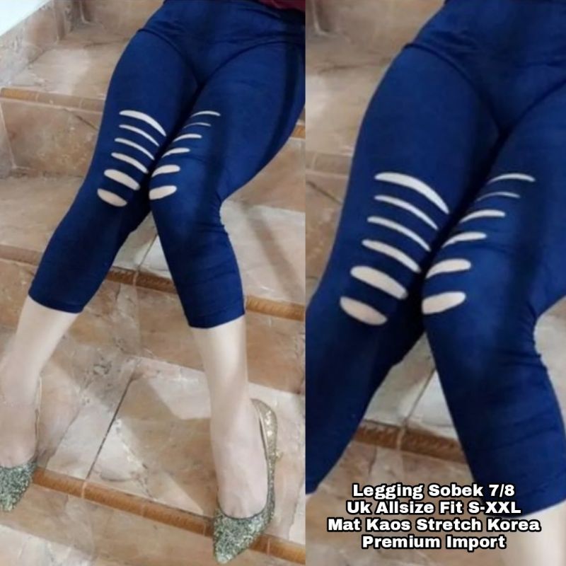 Celana Legging 7/8 Wanita Import Premium Motif Sobek Kekinian  / Legging Sobek Wanita