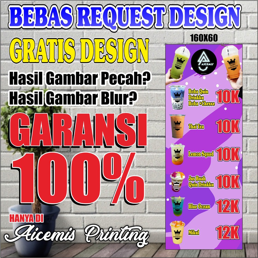 Spanduk Thai Tea / Banner Boba / Spanduk Mocktail / Spanduk Minuman Kekinian / Spanduk Custom | v.2