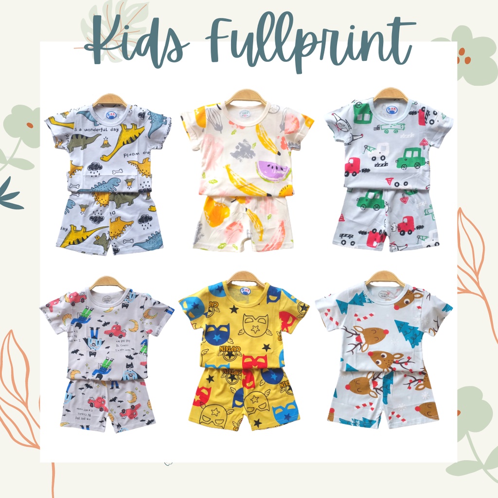 MBSS - Setelan Bayi Pendek FULLPRINT KL / Baju Anak Unisex Setelan Pendek Anak / Baju Bayi Import A124