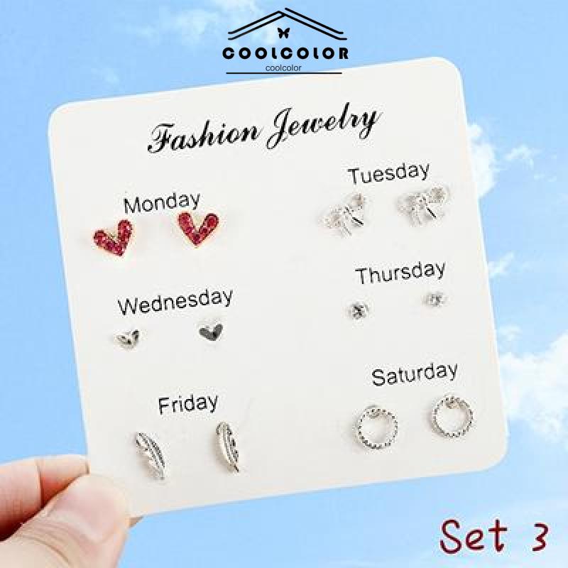 COD1 Set Satu minggu anting-anting set 925 anting mutiara fashion sederhana anting perhiasan kecil- cl