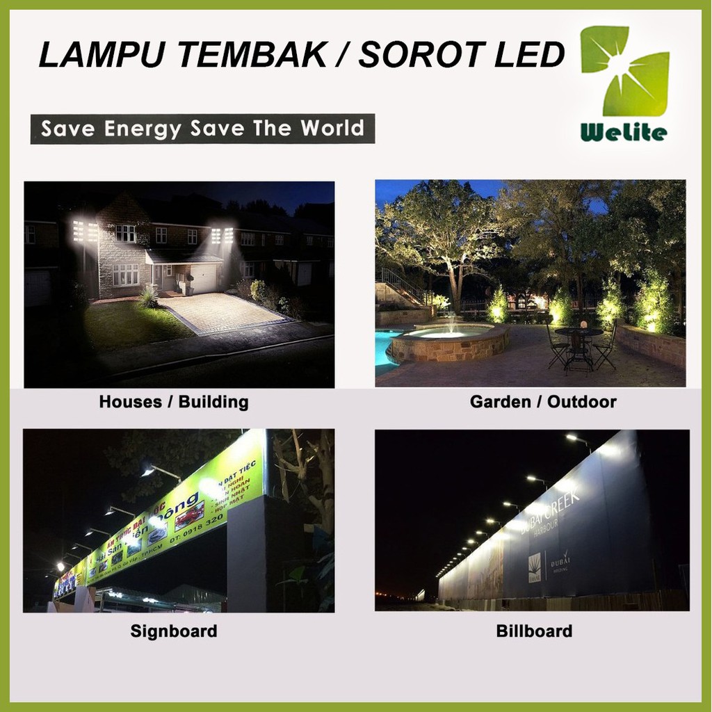 Lampu Sorot Tembak Flood Light LED 10W 20W Indoor Outdoor Garansi