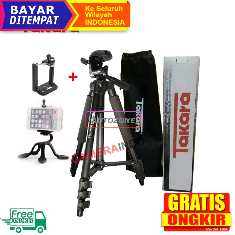 Paket tripod Takara 173a Bonus Gekko pod dan holder HP