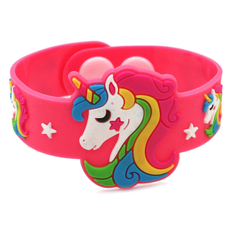 Gelang Tangan Elastis Desain Kartun Unicorn Pink/Merah untuk Aksesoris Anak-anak/Hadiah