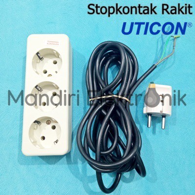 Stop kontak Kabel Uticon 3 Lubang Kabel 3 Meter + Steker Uticon