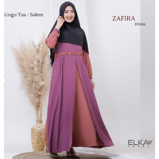 (08) Gamis zafira original by elka label Warna Ungu Tua Saleem