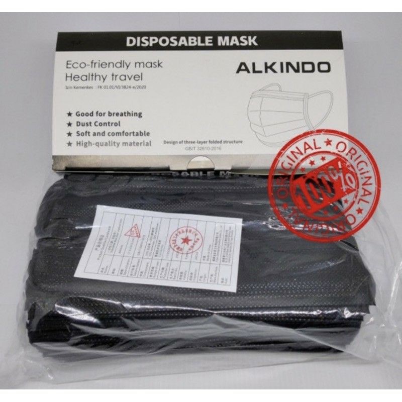 MASKER CANTOL EARLOOP HITAM PEKAT ISI 50PC