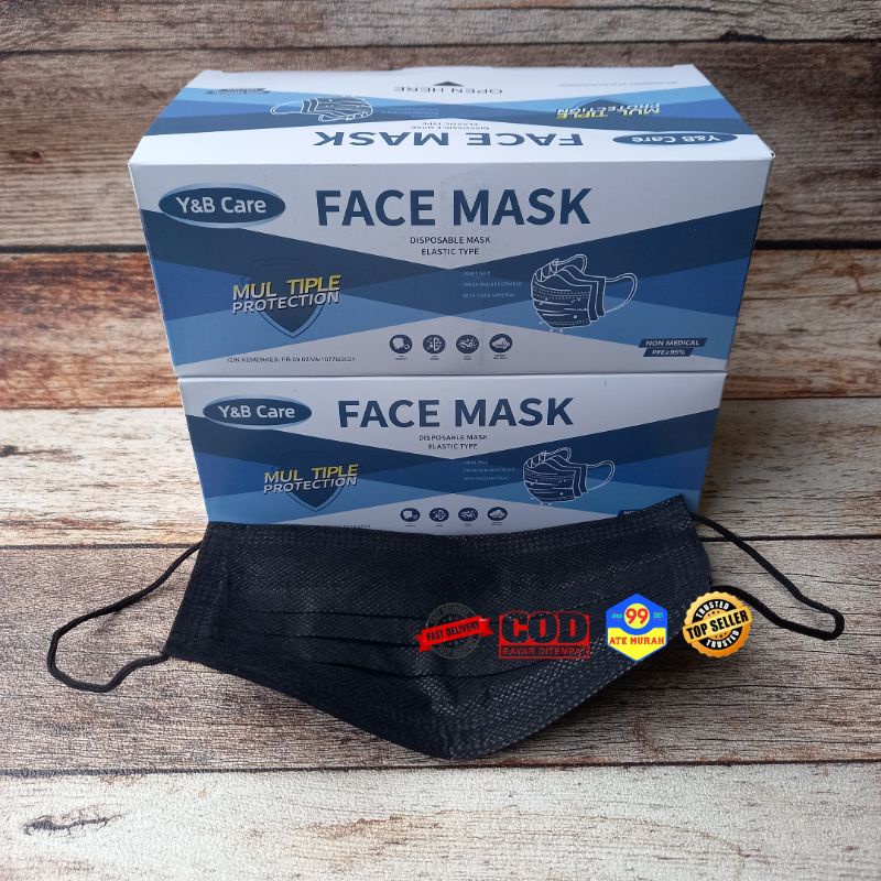 MASKER HITAM 50 pcs/Face mask/MASKER Kesehatan/Pelindung debu