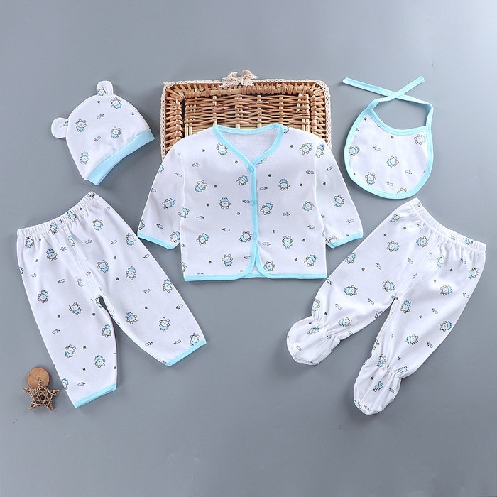 Baju Bayi Set 5 in 1 Hadiah Kado / Baby Newborn Gift Set Motif Cat