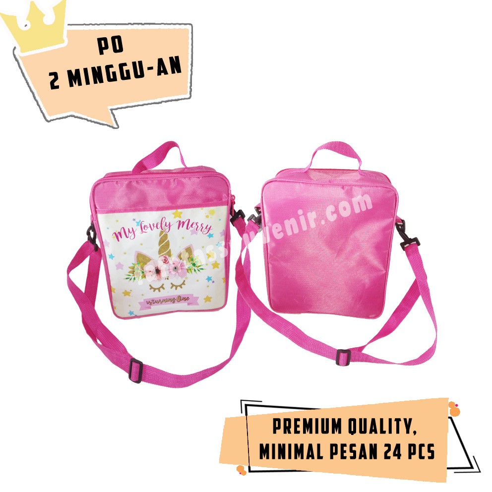 Souvenir ulang tahun Premium Tas slempang saku Unicorn/ Hampers Ultah Sling Bag Custom