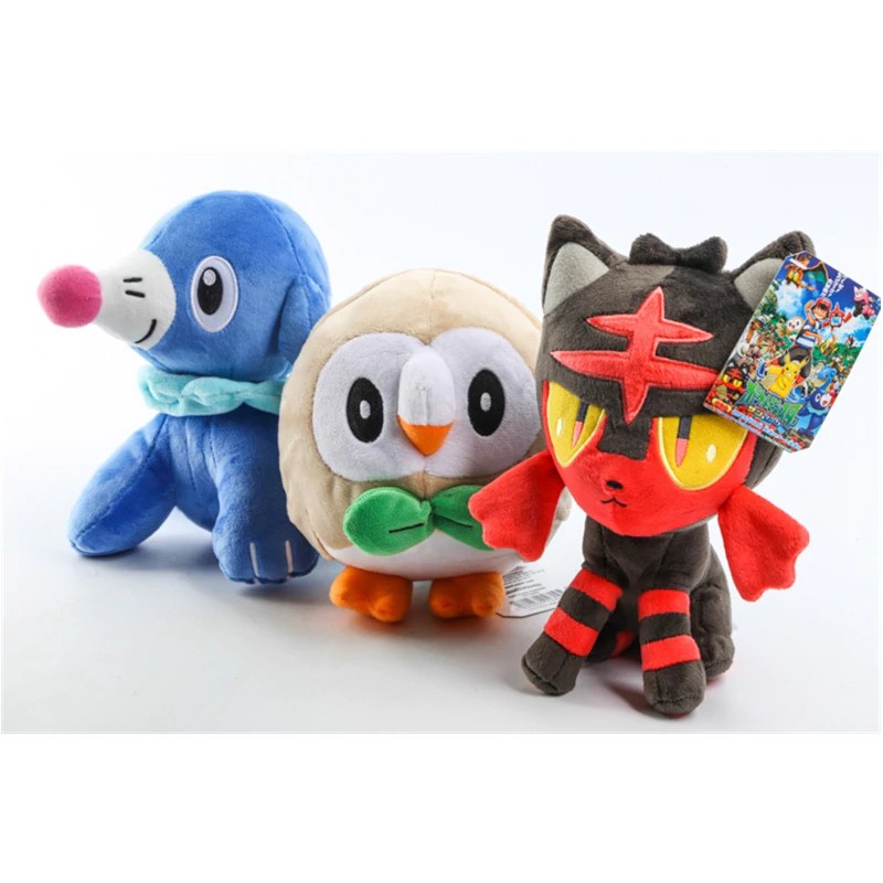 mainan 3pcs/lot 18cm Plush  Litten& Rowlet&Popplio Stuffed Toy Doll