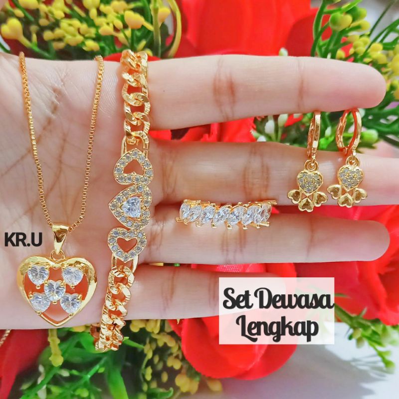 Set Dewasa Permata varian Motif Perhiasan Wanita Gold Modern (COD)