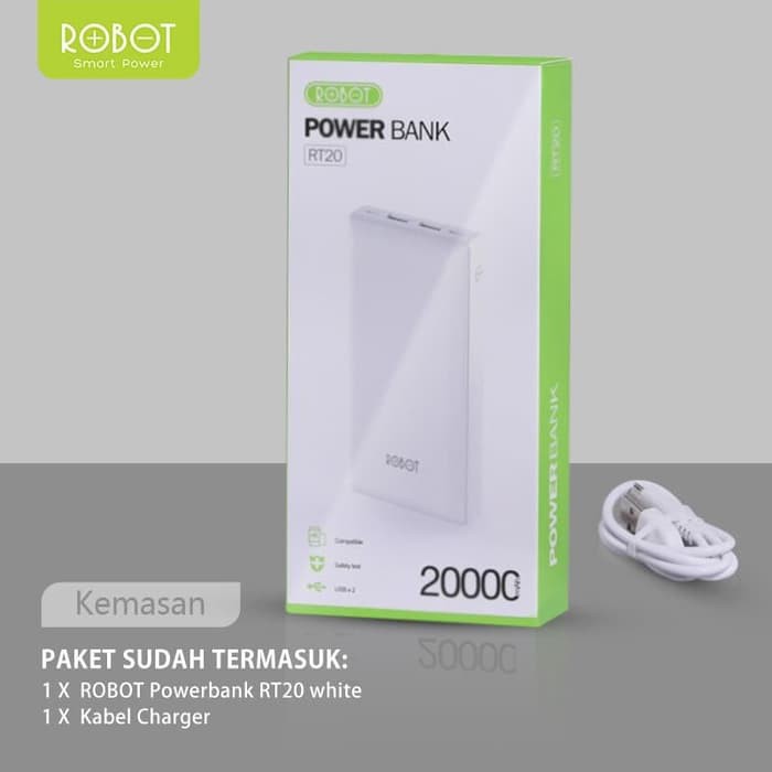 PowerBank ROBOT 20000mAh RT20 Dual Input &amp; Dual Output Original - Garansi Resmi 1 Tahun