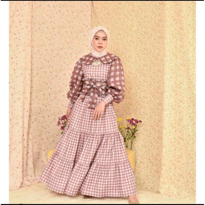 Gamis Lesti Kotak Kotak Fuchia, Mauve, Lilac, Mustard,