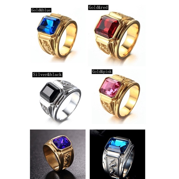 Cincin Emas 18K Motif Naga Aksen Berlian Bahan Stainless Gaya Vintage Untuk Pria