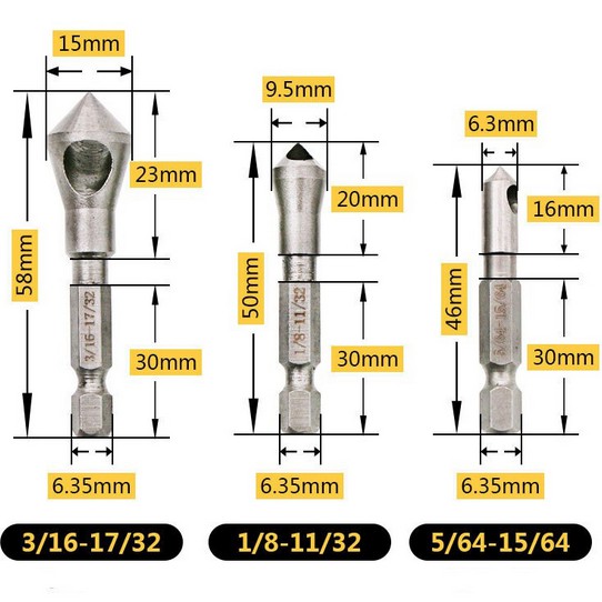 Mata Bor Drill Bit Countersink HSS Set 3 pcs Bor Kayu Alumunium