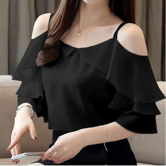 2R - 3C1 - 06211 Baju Blouse Retro Atasan Lengan Panjang Jumb GK271 [Sabrina Top Hitam Ve] Twis