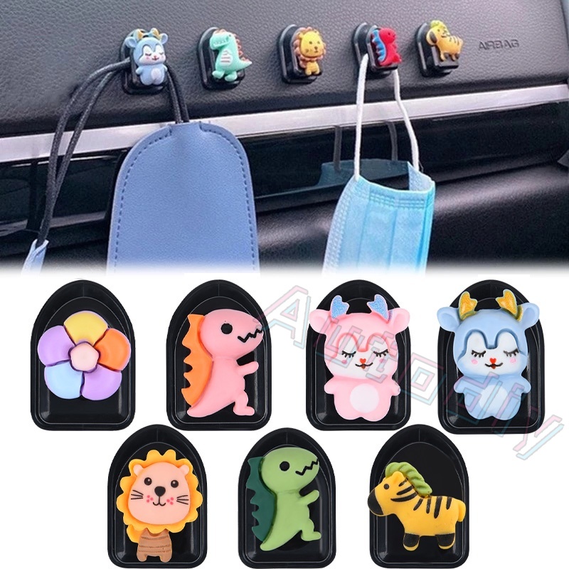 Car Hook Gantung Pengait Masker Lucu Kartun Hewan Car Seat Back Hooks Tempel Dinding Multifungsi Masker Kunci Organizer