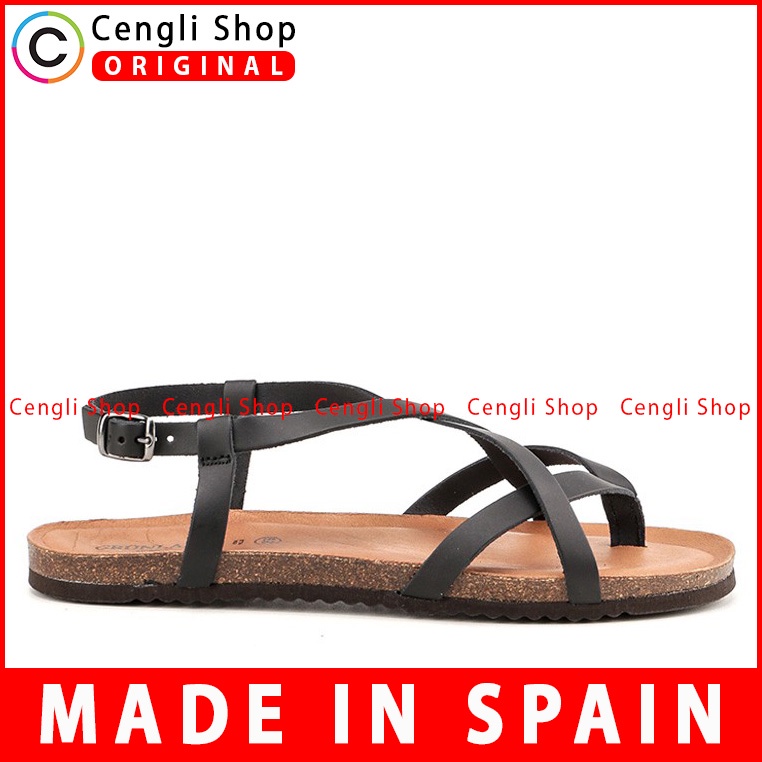 SANDAL JEPIT KULIT GRUNLAND WANITA ORIGINAL SLINGBACK FLAT HITAM GRW08