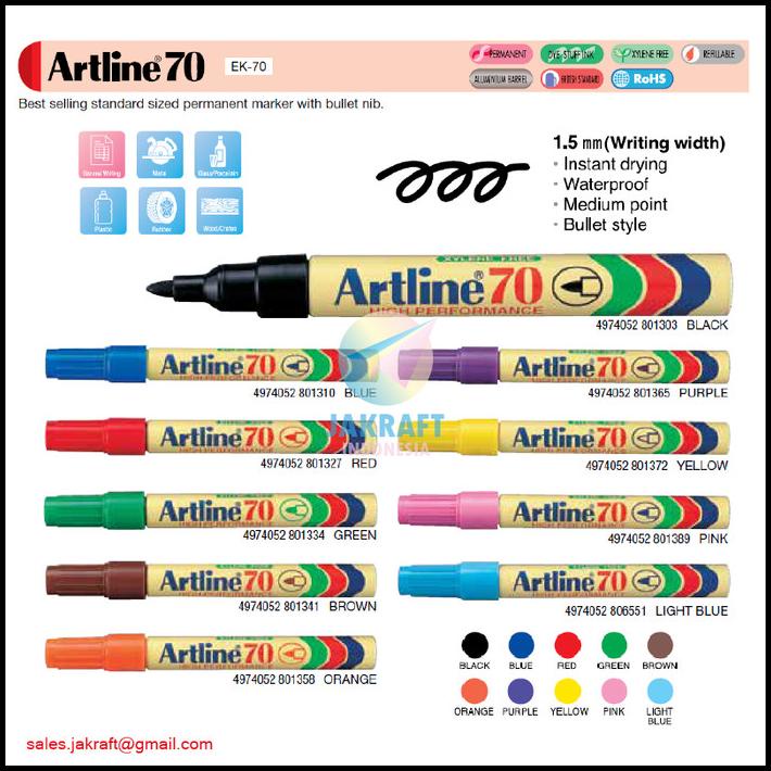 

Spidol Permanen Artline Permanent Marker Ek-70 Anti Air 1.5 Mm