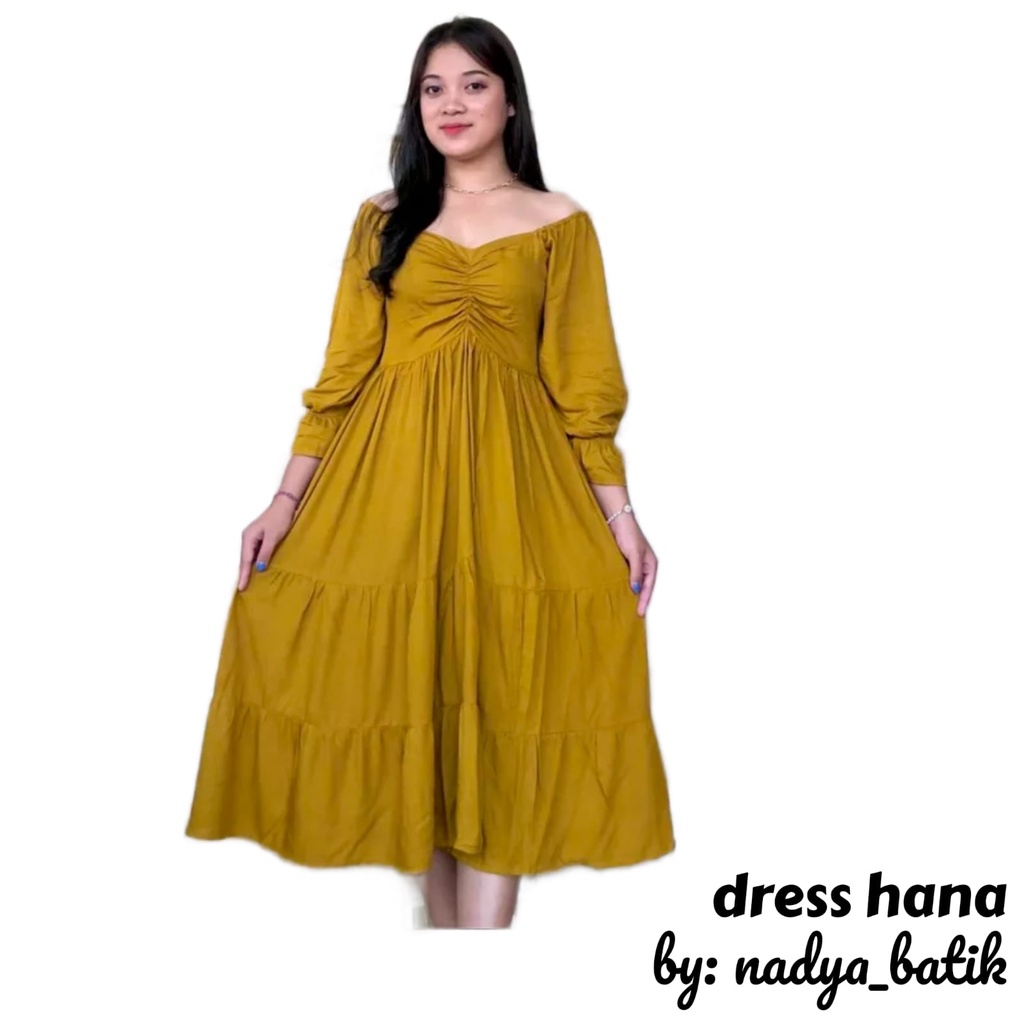 COD MIDI DRESS SUSUN SERUT DADA LENGAN PANJANG TERBARU KEKINIAN BAHAN RAYON TEBAL