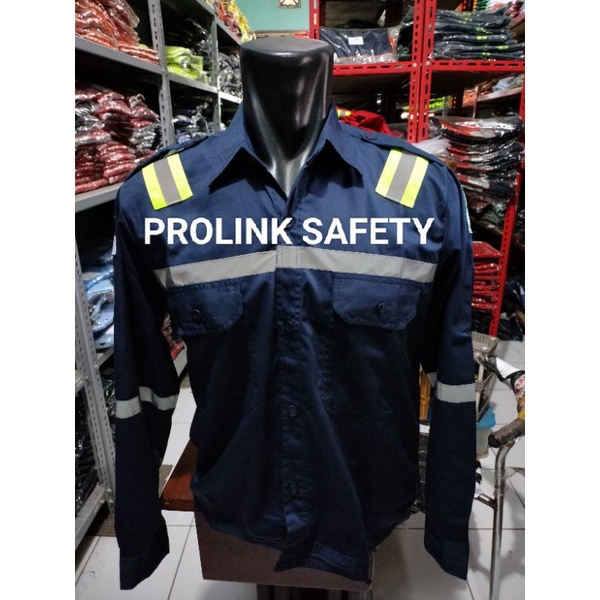 SERAGAM SAFETY DONGKER NAVY SCOTLIGT PUNDAK KANCING DAN RESLETING